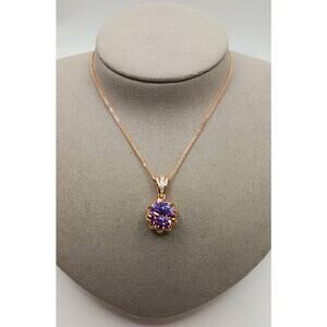 Rose Gold CZ Pink 3ct Pendant Necklace 18” + Extender New